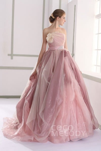 カラードレス ピンク ココメロディ ウエディングドレス披露宴ドレス